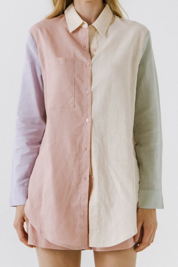 GREY LAB Tops*- Colorblock Linen Long Shirt MULTI