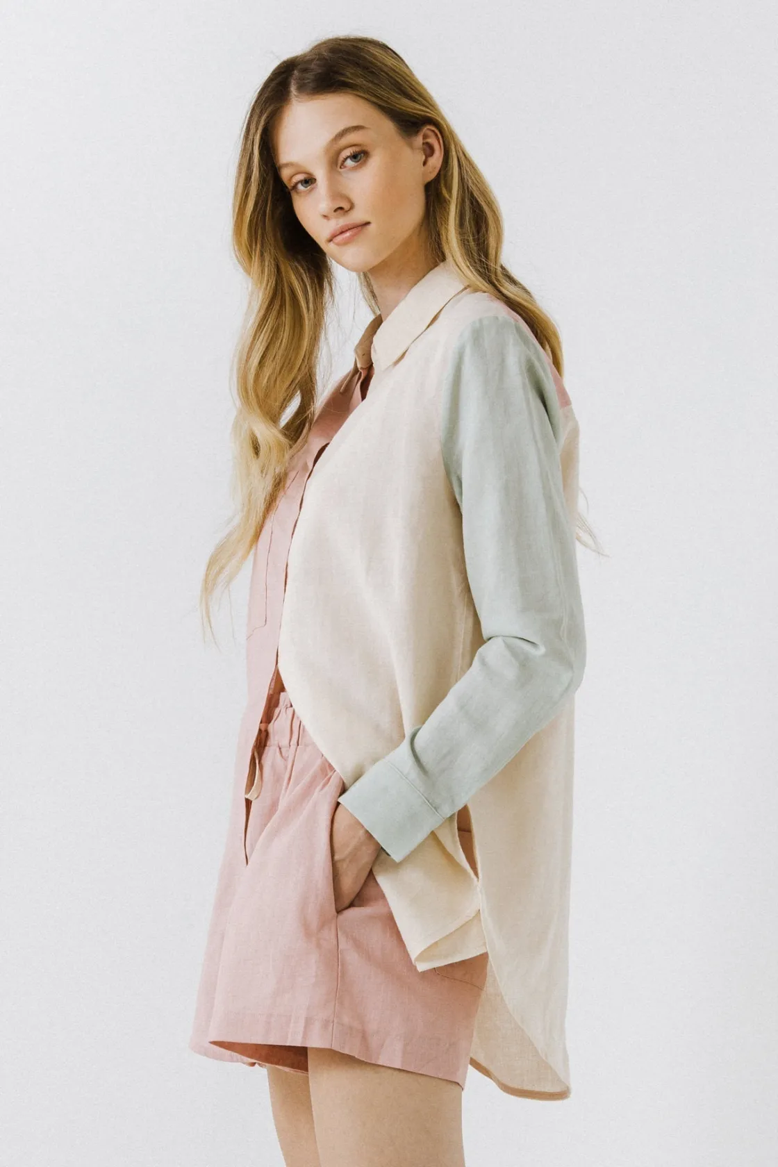 grey_lab__colorblock_line_2.webp GREY LAB Tops*- Colorblock Linen Long Shirt MULTI