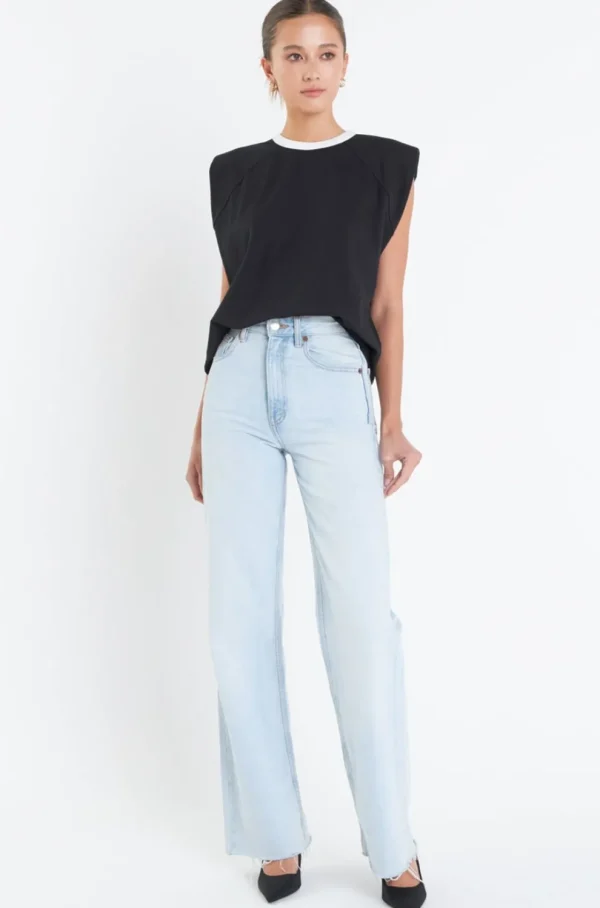 GREY LAB Tops*- Contrast Neckline Sleeveless Top BLACK