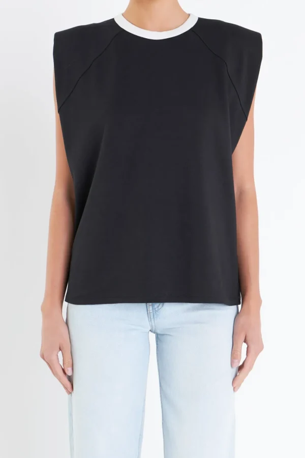 GREY LAB Tops*- Contrast Neckline Sleeveless Top BLACK