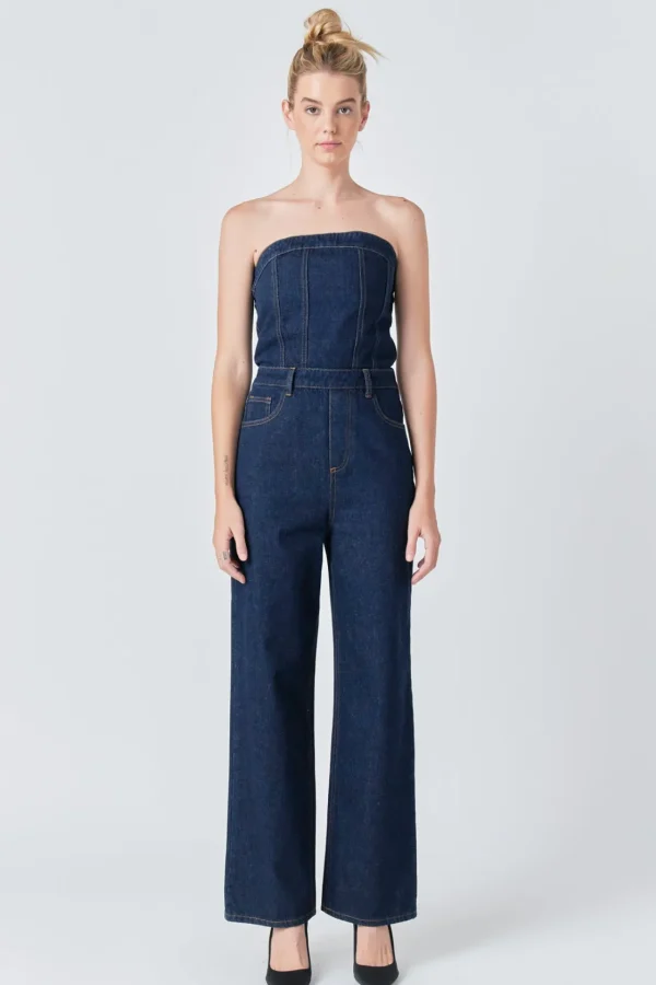 GREY LAB Denim | Tops*- Corset Denim Jumpsuit