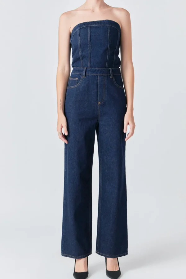 GREY LAB Denim | Tops*- Corset Denim Jumpsuit