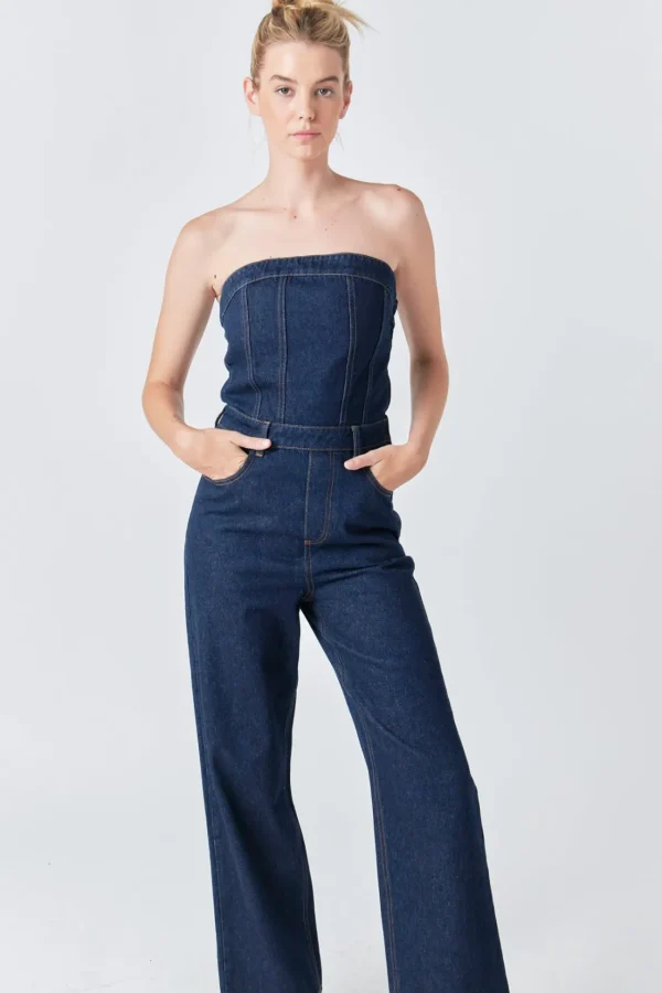 GREY LAB Denim | Tops*- Corset Denim Jumpsuit