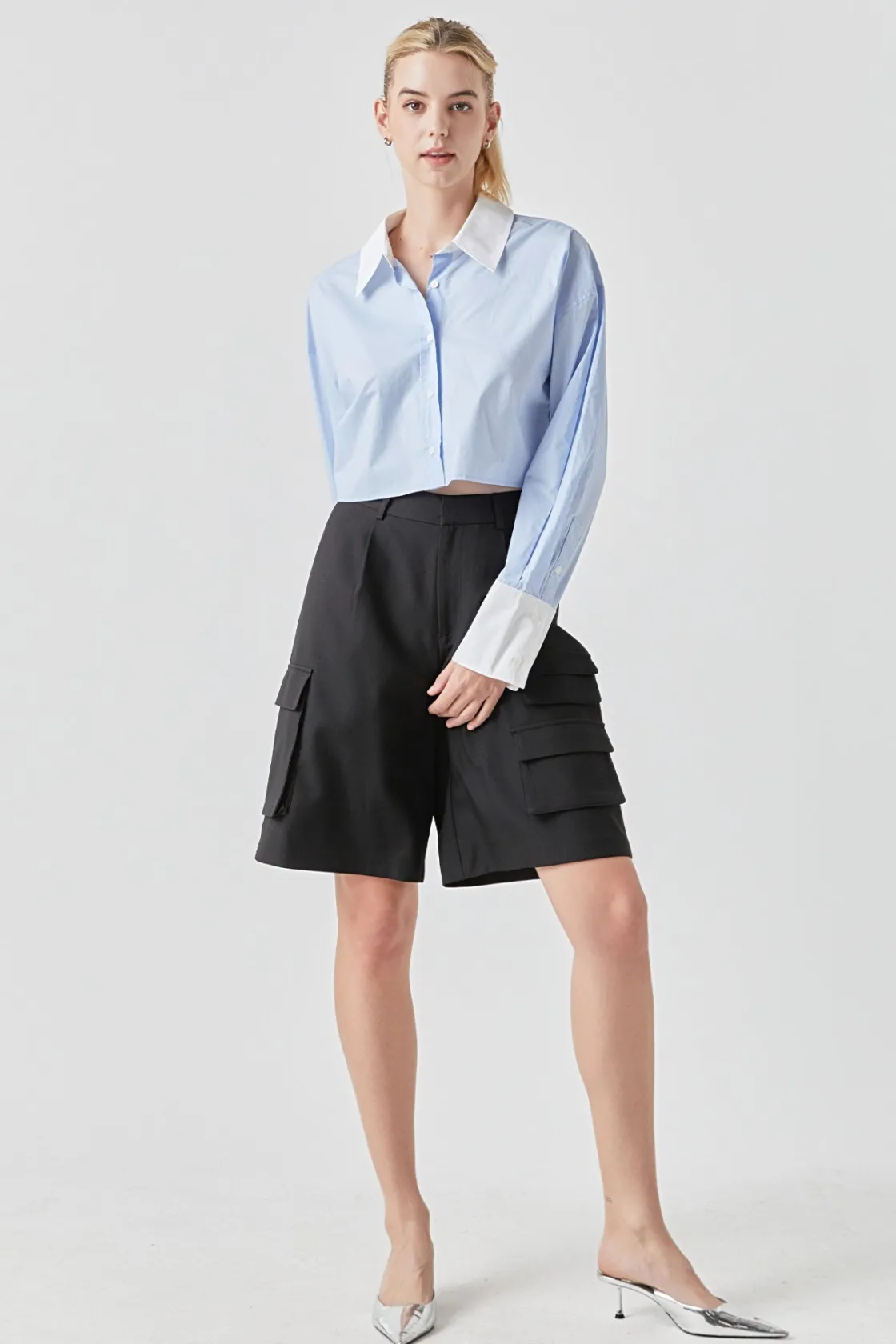grey_lab__cotton_cropped__0.webp GREY LAB Shirts & Blouses | Tops*- Cotton Cropped Contrast Shirt BLUE