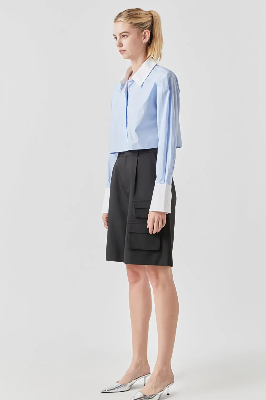 grey_lab__cotton_cropped__2.webp GREY LAB Shirts & Blouses | Tops*- Cotton Cropped Contrast Shirt BLUE