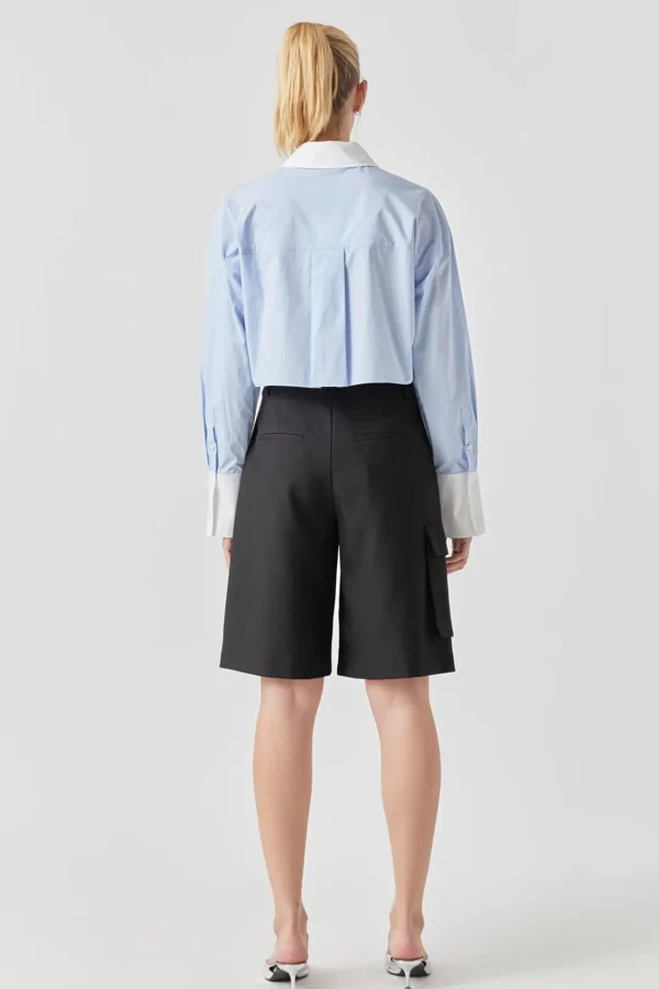 GREY LAB Shirts & Blouses | Tops*- Cotton Cropped Contrast Shirt BLUE