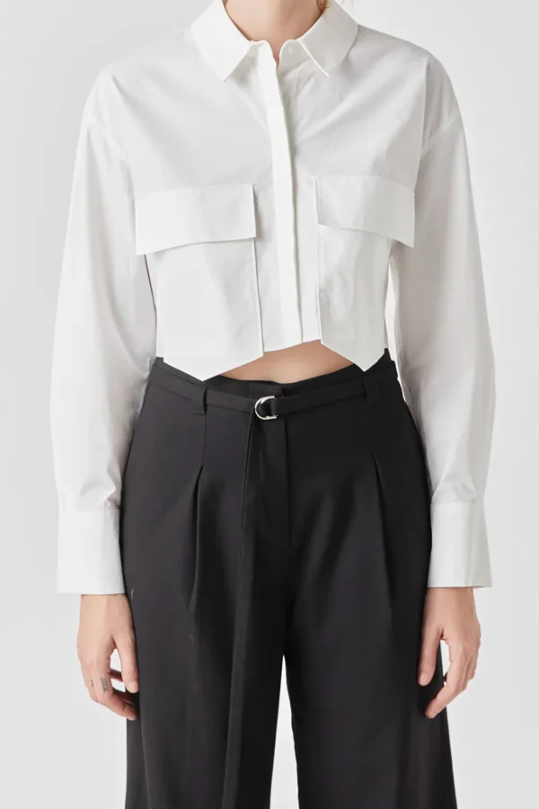 GREY LAB Shirts & Blouses | Tops*- Crop Collar Shirts WHITE