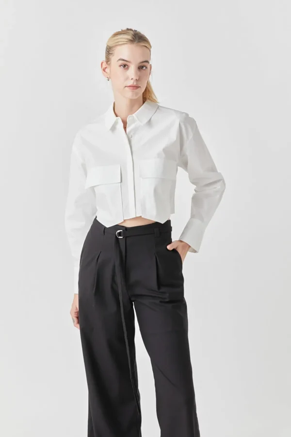 GREY LAB Shirts & Blouses | Tops*- Crop Collar Shirts WHITE