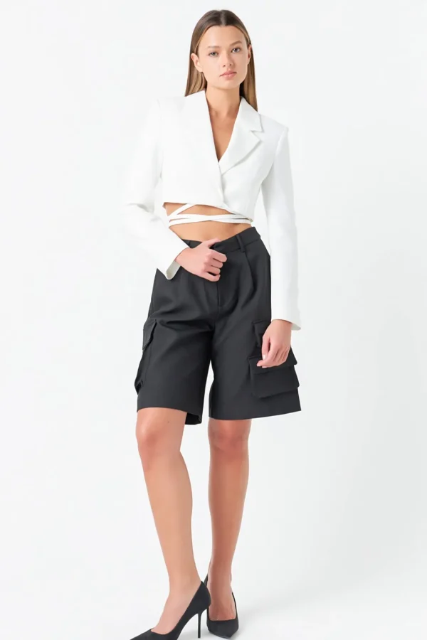 GREY LAB Blazers | Tops*- Cropped Blazer with Tie Detail WHITE