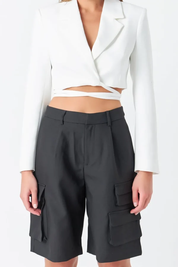 GREY LAB Blazers | Tops*- Cropped Blazer with Tie Detail WHITE