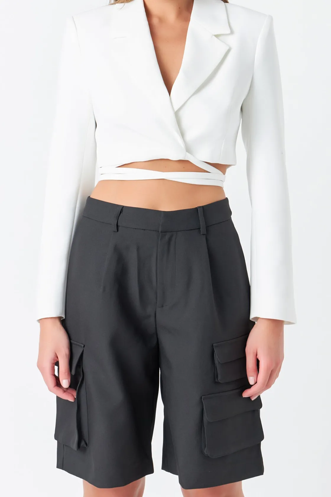 grey_lab__cropped_blazer__1.webp GREY LAB Blazers | Tops*- Cropped Blazer with Tie Detail WHITE