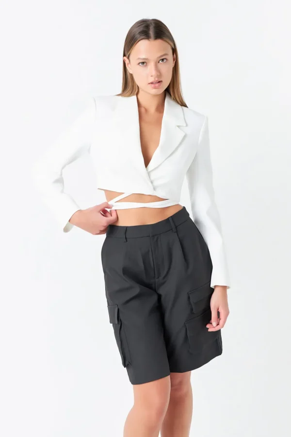 GREY LAB Blazers | Tops*- Cropped Blazer with Tie Detail WHITE