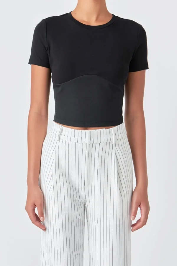 GREY LAB Tops*- Cropped Bustier Short Sleeve T Shirt