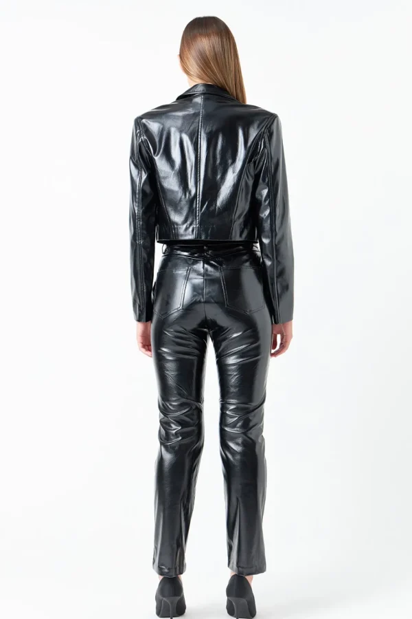 GREY LAB Jackets & Coats | Tops*- Cropped Faux Leather Jacket BLACK
