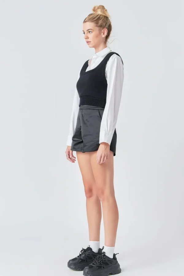 GREY LAB Sweaters & Knits | Shirts & Blouses*- Cropped Knit Top Over Shirt BLACK/WHITE