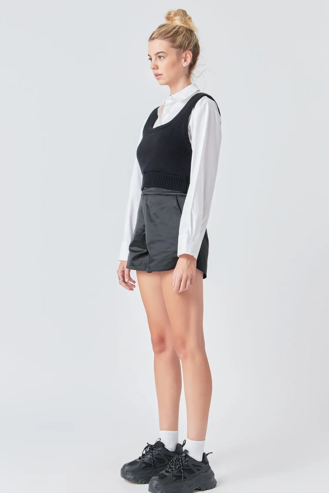 grey_lab__cropped_knit_to_2.webp GREY LAB Sweaters & Knits | Shirts & Blouses*- Cropped Knit Top Over Shirt BLACK/WHITE