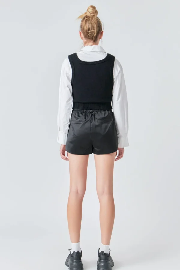 GREY LAB Sweaters & Knits | Shirts & Blouses*- Cropped Knit Top Over Shirt BLACK/WHITE