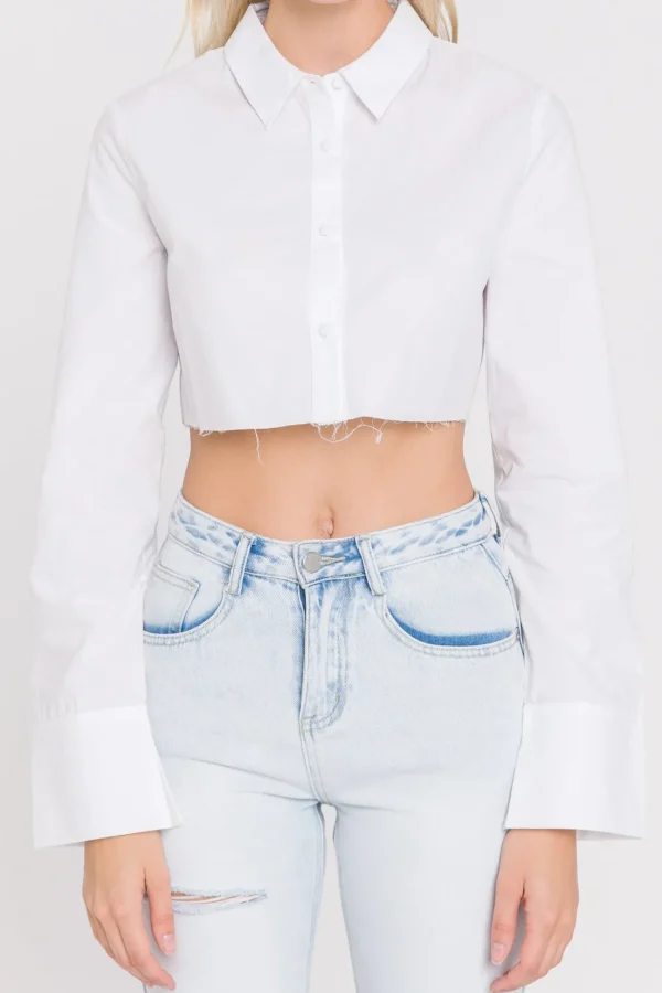 GREY LAB Shirts & Blouses | Tops*- Cropped Long Sleeve Shirt WHITE