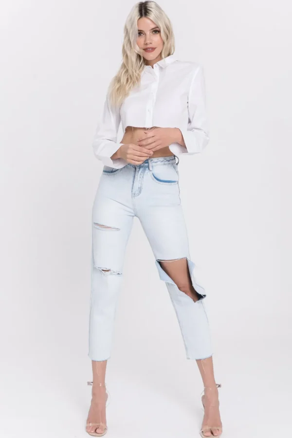 GREY LAB Shirts & Blouses | Tops*- Cropped Long Sleeve Shirt WHITE