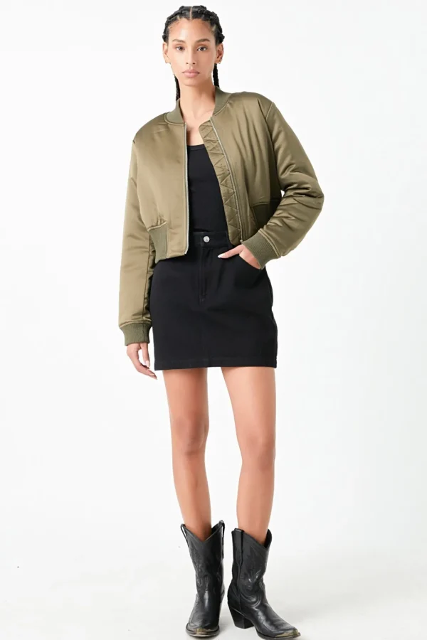 GREY LAB Jackets & Coats | Tops*- Cropped Satin Effect Bomber Jacket OLIVE