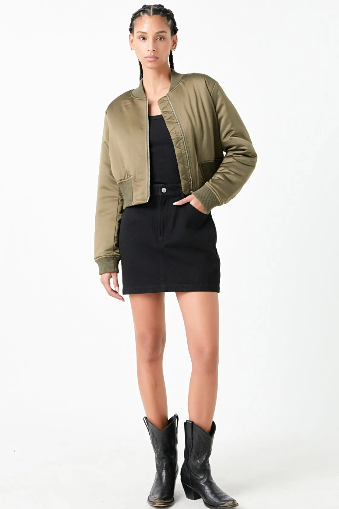 grey_lab__cropped_satin_e_0.webp GREY LAB Jackets & Coats | Tops*- Cropped Satin Effect Bomber Jacket OLIVE