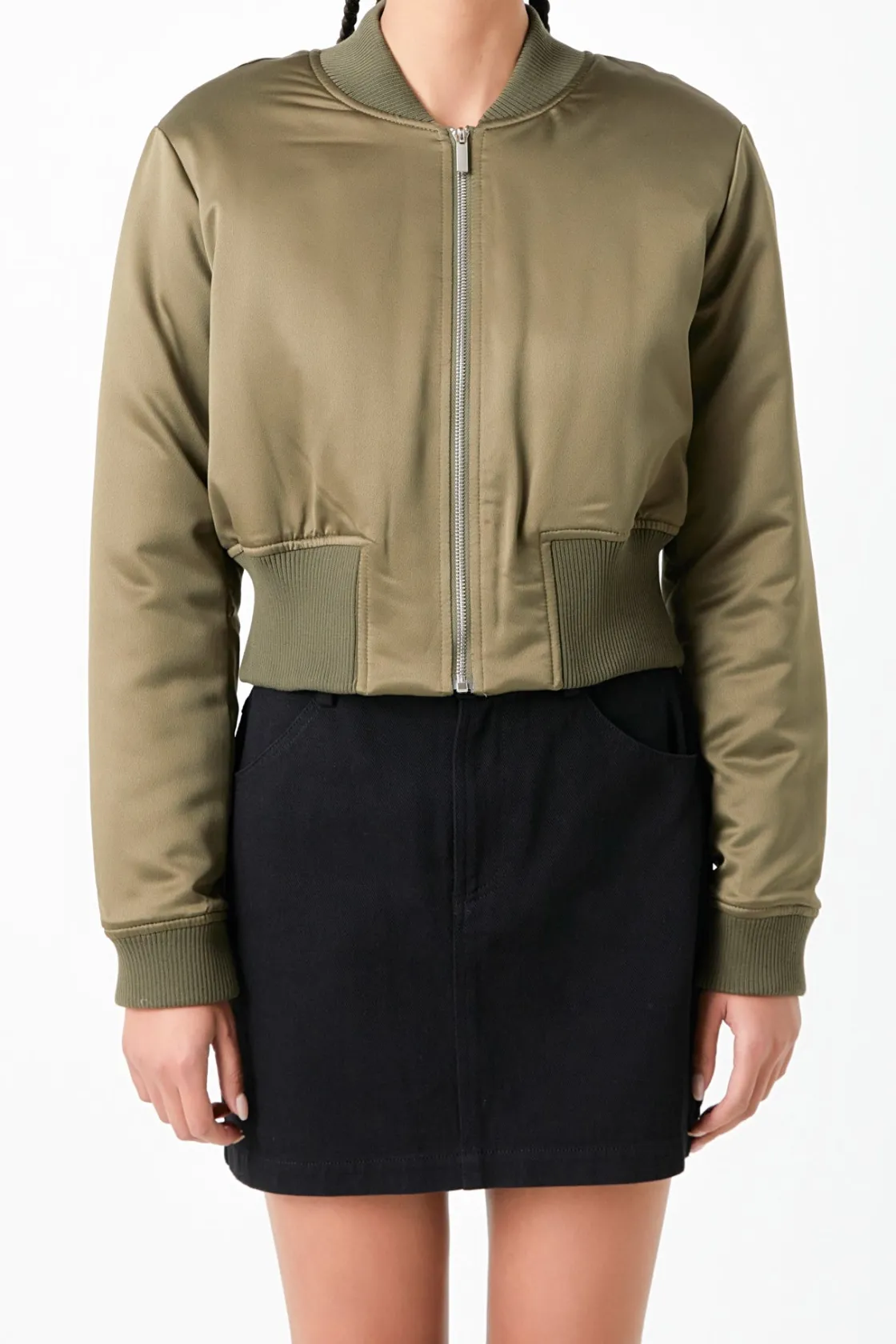 grey_lab__cropped_satin_e_1.webp GREY LAB Jackets & Coats | Tops*- Cropped Satin Effect Bomber Jacket OLIVE
