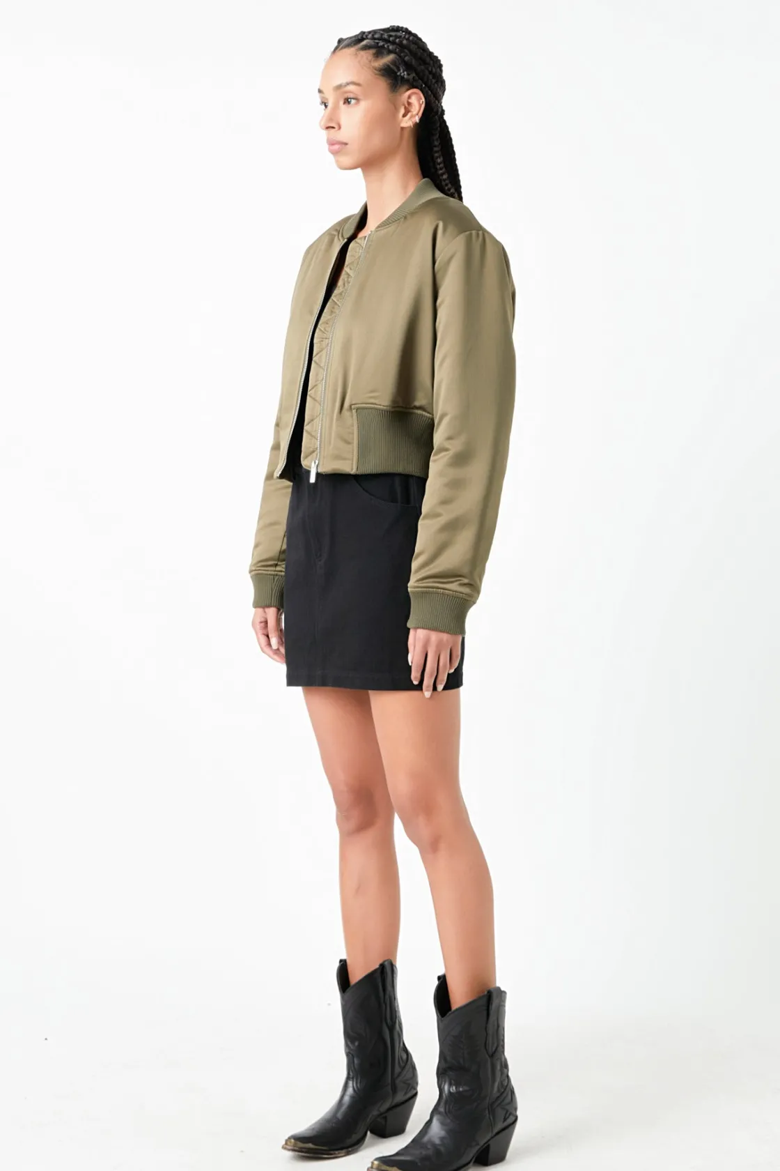 grey_lab__cropped_satin_e_3.webp GREY LAB Jackets & Coats | Tops*- Cropped Satin Effect Bomber Jacket OLIVE