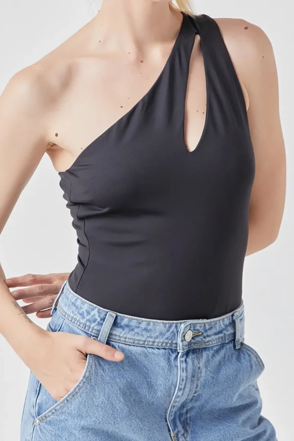 GREY LAB Tops*- Cut Out Asymmetric Bodysuit BLACK
