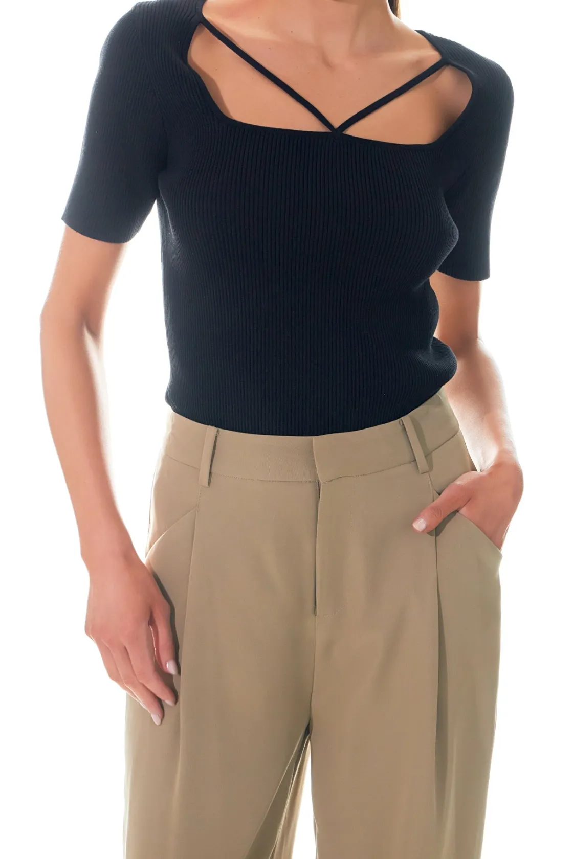 grey_lab__cutout_detail_s_1.webp GREY LAB Sweaters & Knits*- Cut-out Detail Short Sleeve Knit Top