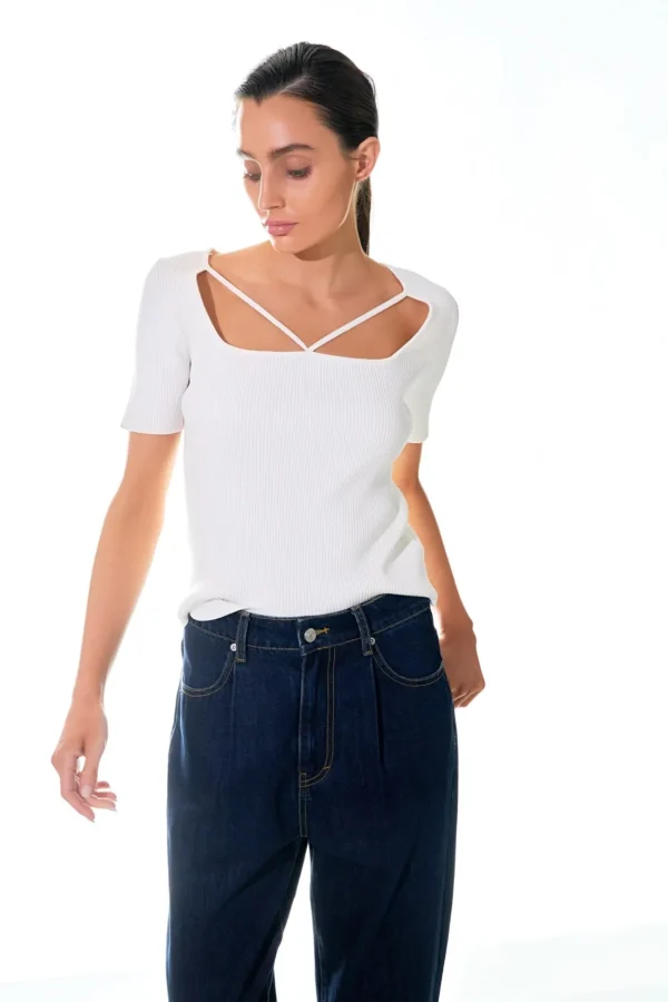 GREY LAB Sweaters & Knits*- Cut-out Detail Short Sleeve Knit Top