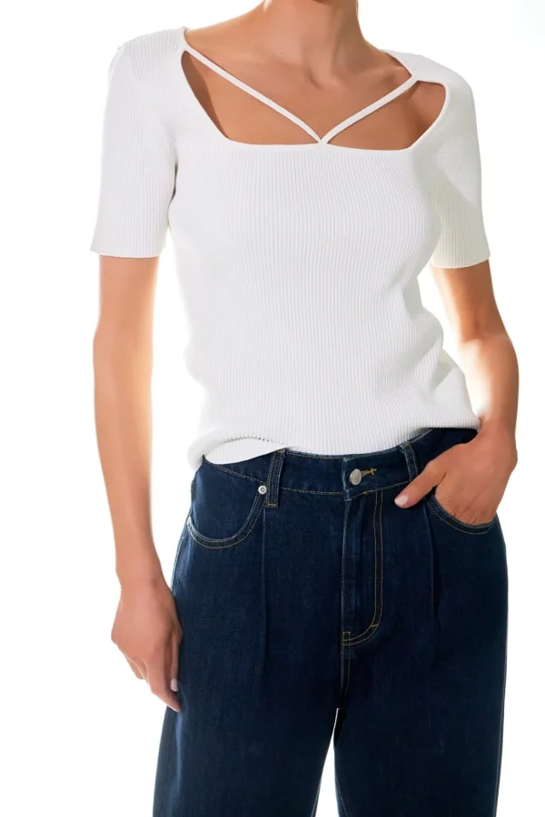 GREY LAB Sweaters & Knits*- Cut-out Detail Short Sleeve Knit Top
