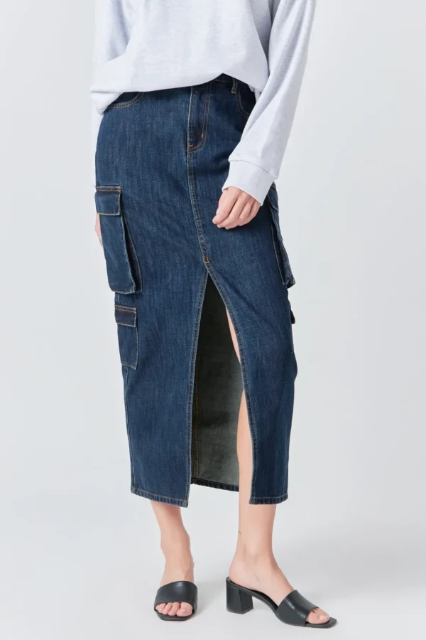 GREY LAB Denim | Skirts*- Denim Cargo Maxi Skirt BLUE