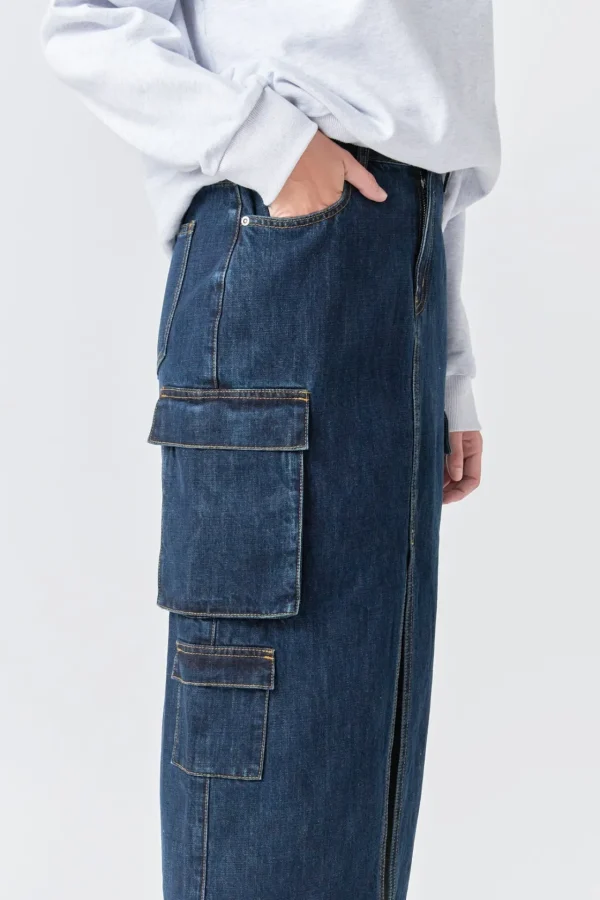 GREY LAB Denim | Skirts*- Denim Cargo Maxi Skirt BLUE