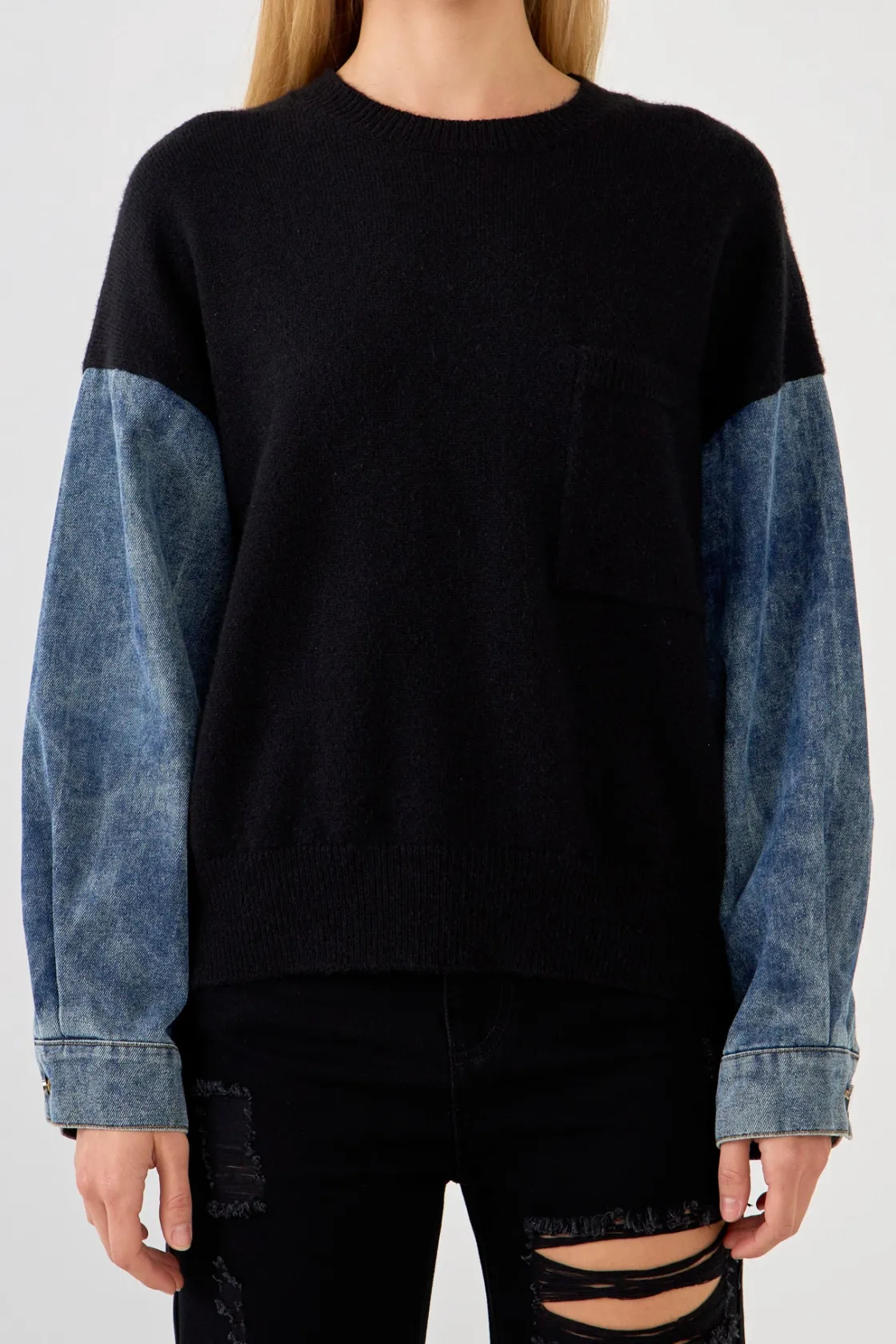 grey_lab__denim_combo_sle_0.webp GREY LAB Sweaters & Knits*- Denim Combo Sleeve Sweater