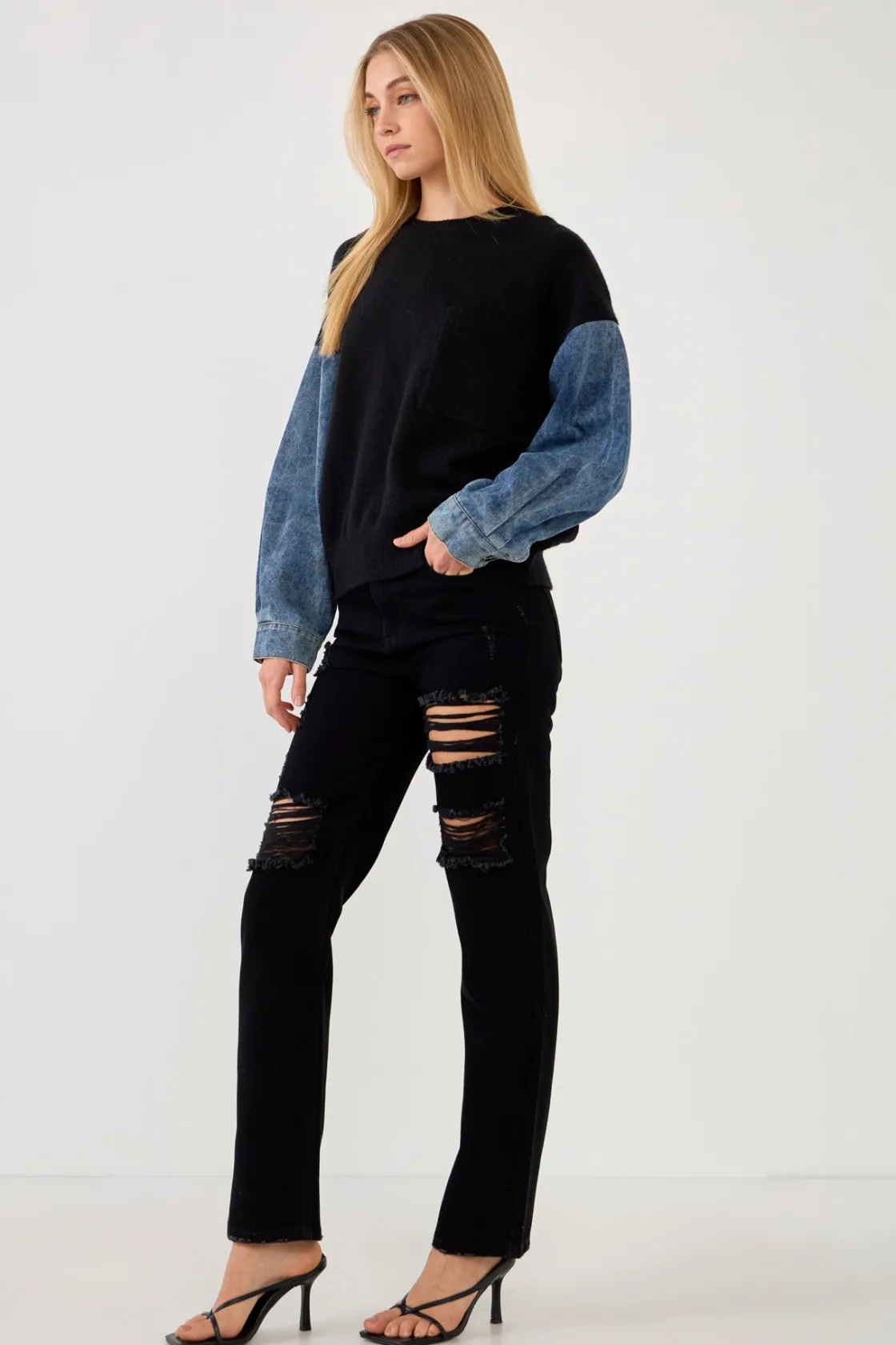 grey_lab__denim_combo_sle_1.webp GREY LAB Sweaters & Knits*- Denim Combo Sleeve Sweater