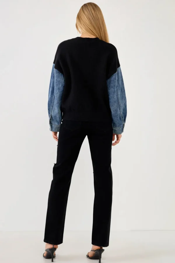 GREY LAB Sweaters & Knits*- Denim Combo Sleeve Sweater