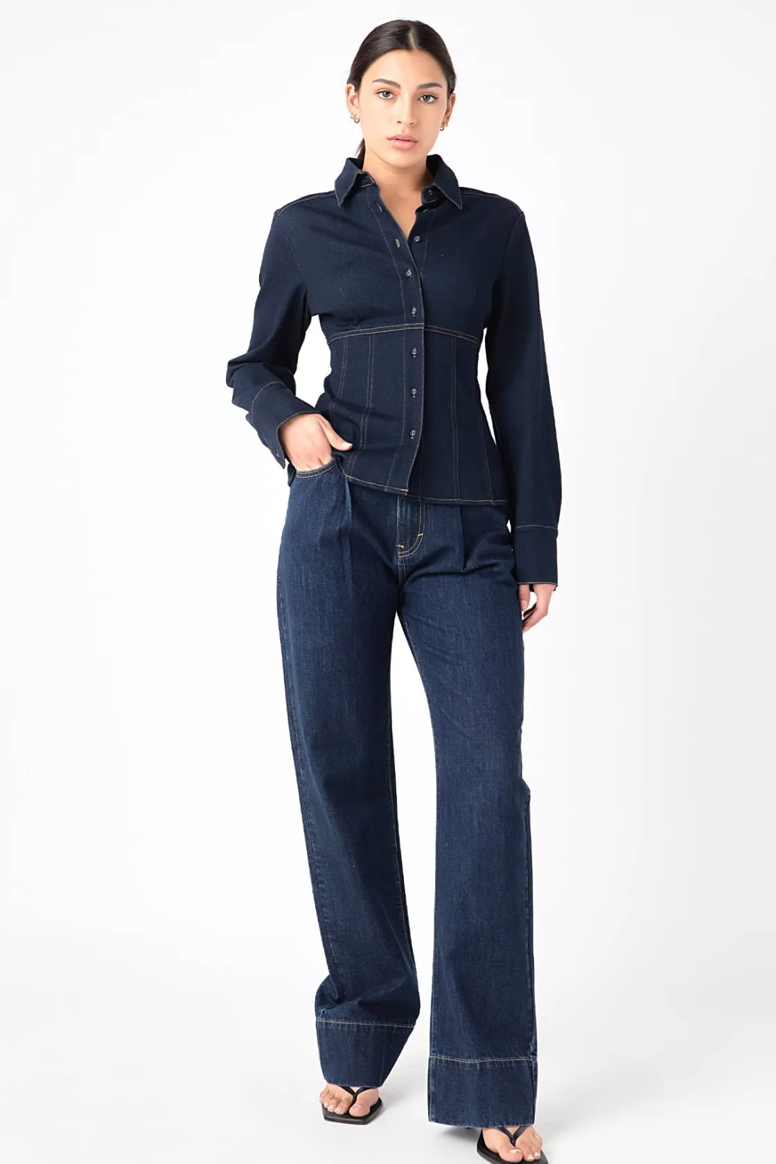 grey_lab__denim_flared_sh_0.webp GREY LAB Denim | Matching Sets*- Denim Flared Shirt NAVY