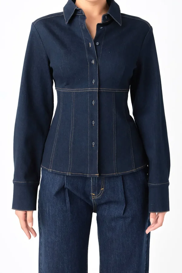GREY LAB Denim | Matching Sets*- Denim Flared Shirt NAVY