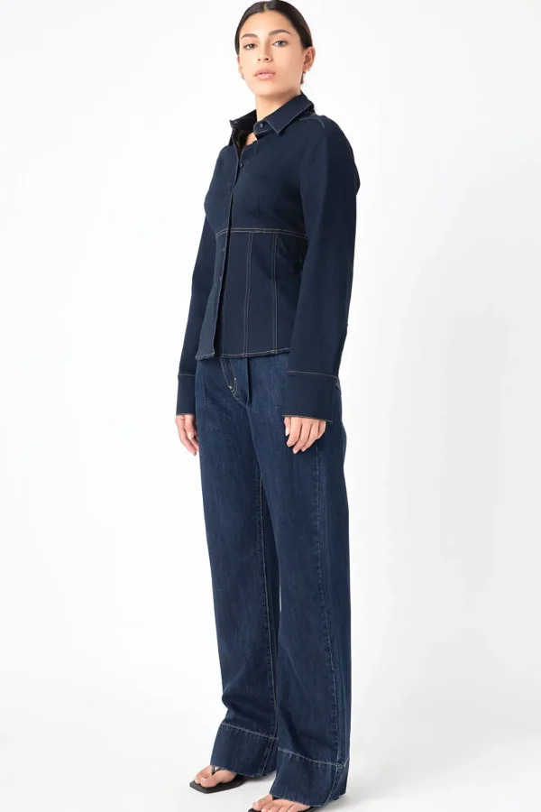GREY LAB Denim | Matching Sets*- Denim Flared Shirt NAVY