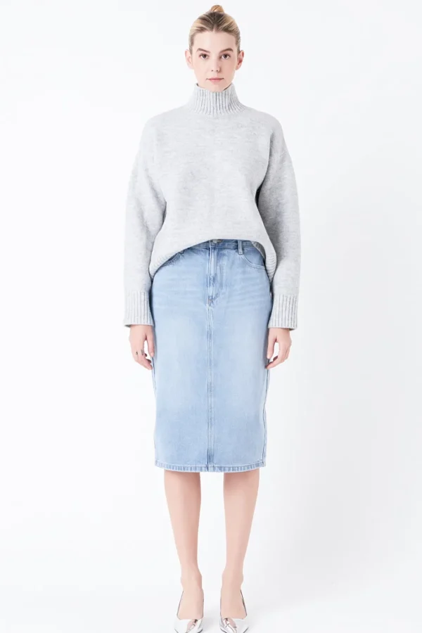 GREY LAB Denim | Skirts*- Denim Midi Skirt BLUE