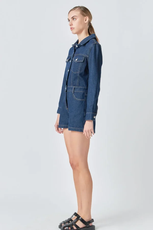 GREY LAB Denim | Tops*- Denim Mini Jumpsuit NAVY