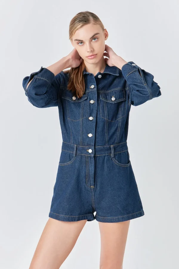 GREY LAB Denim | Tops*- Denim Mini Jumpsuit NAVY