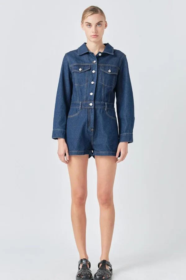 GREY LAB Denim | Tops*- Denim Mini Jumpsuit NAVY