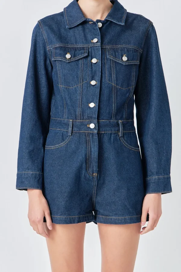 GREY LAB Denim | Tops*- Denim Mini Jumpsuit NAVY