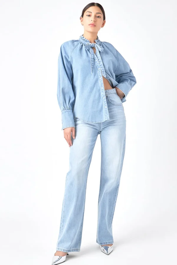 GREY LAB Denim | Shirts & Blouses*- Denim Shirt with Tie BLUE