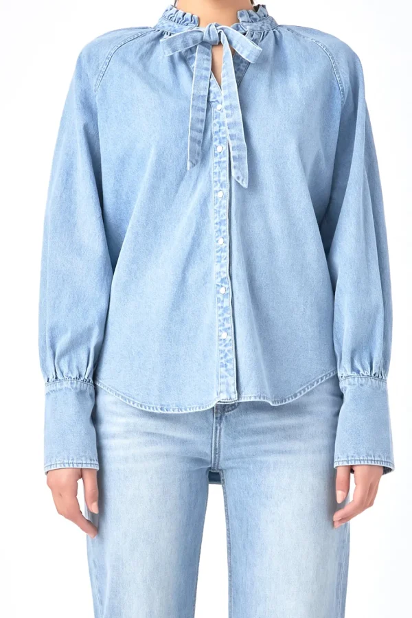 GREY LAB Denim | Shirts & Blouses*- Denim Shirt with Tie BLUE