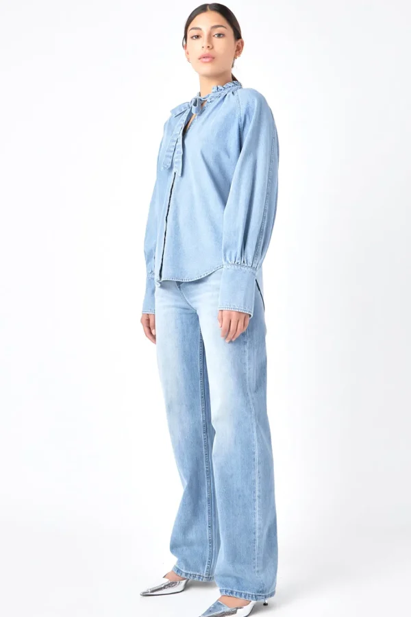 GREY LAB Denim | Shirts & Blouses*- Denim Shirt with Tie BLUE
