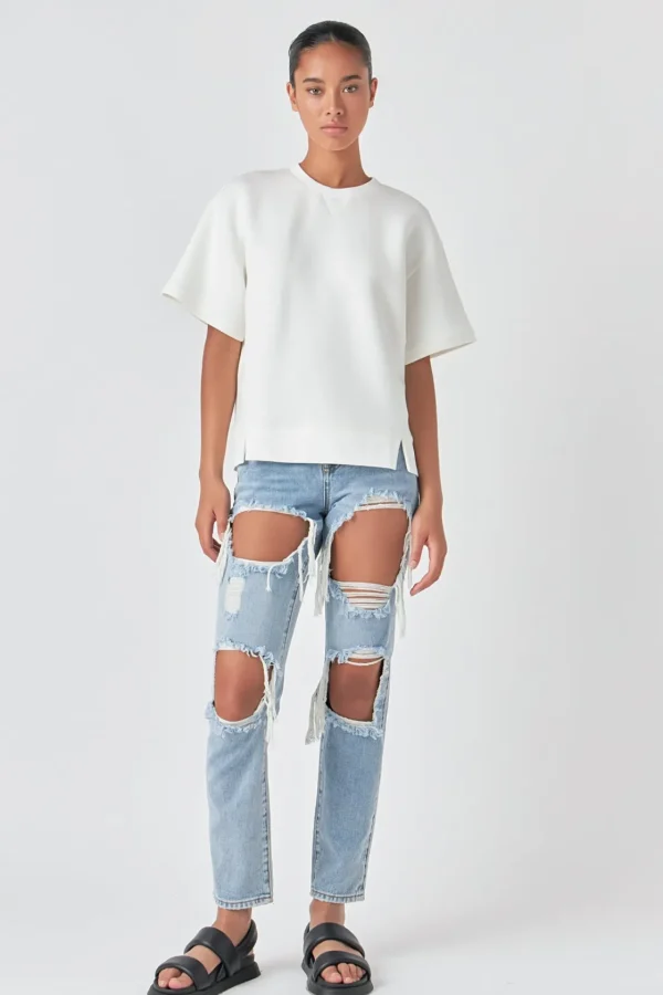 GREY LAB Denim | Tops*- Distressed Denim LIGHTDENIM