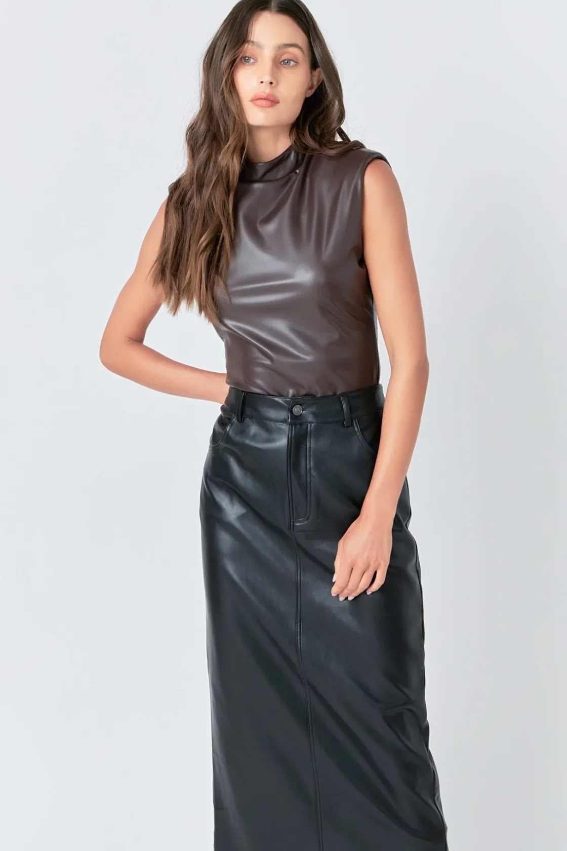 grey_lab__faux_leather_bo_0.webp GREY LAB Tops*- Faux Leather Bodysuit BROWN