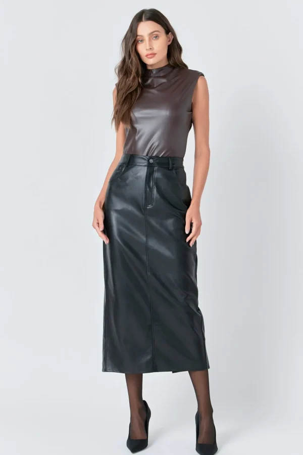 GREY LAB Tops*- Faux Leather Bodysuit BROWN